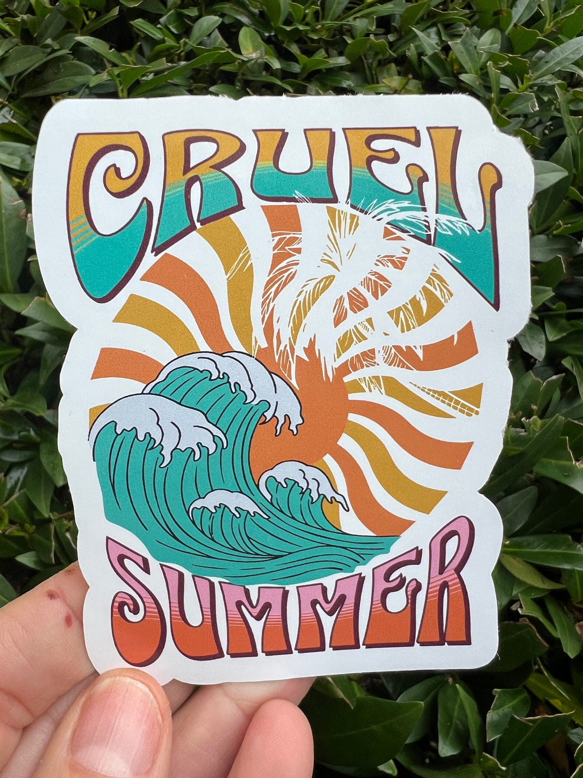 Cruel Summer Sticker | Retro Beach Vinyl Decal | Vintage Ocean Wave & Palm Tree Waterproof Sticker | Summer Aesthetic