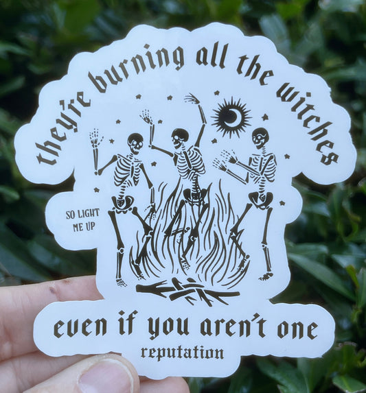 Burning Witches Skeletons Sticker - Water Resistant Vinyl Decal