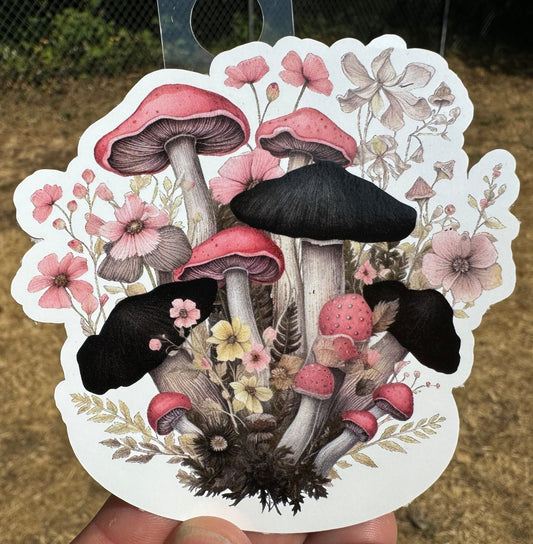Pink Mushroom Sticker | Cottagecore Mushroom Vinyl Sticker | Fairy Garden Waterproof Decal