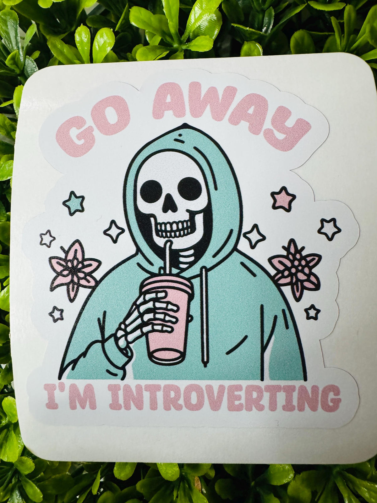 Go Away I'm Introverting Sticker | Funny Skeleton Vinyl Sticker | Introvert Waterproof Decal
