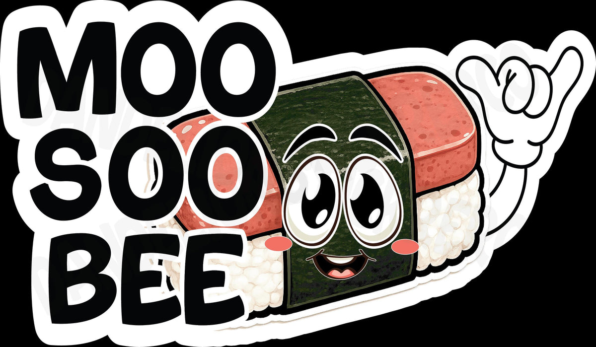 Moo Soo Bee Musubi Sticker | Kawaii Spam Musubi Vinyl Sticker | Funny Food Waterproof Decal