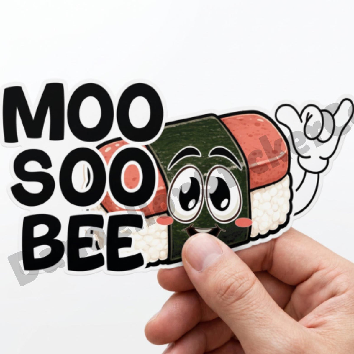 Moo Soo Bee Musubi Sticker | Kawaii Spam Musubi Vinyl Sticker | Funny Food Waterproof Decal
