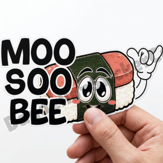 Moo Soo Bee Musubi Sticker | Kawaii Spam Musubi Vinyl Sticker | Funny Food Waterproof Decal